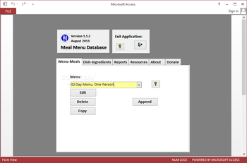 Meal Menu Database screenshot
