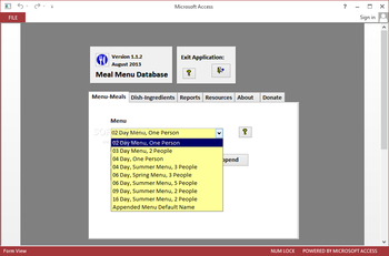 Meal Menu Database screenshot 2