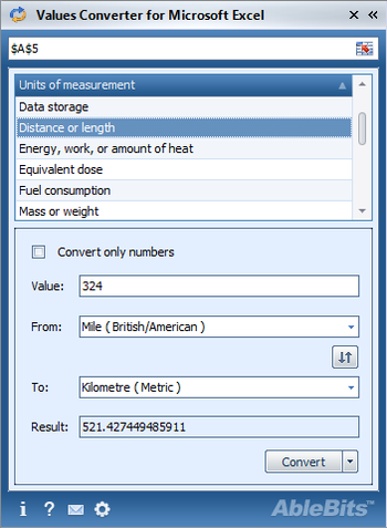 Measurement Units Converter for Excel screenshot 2