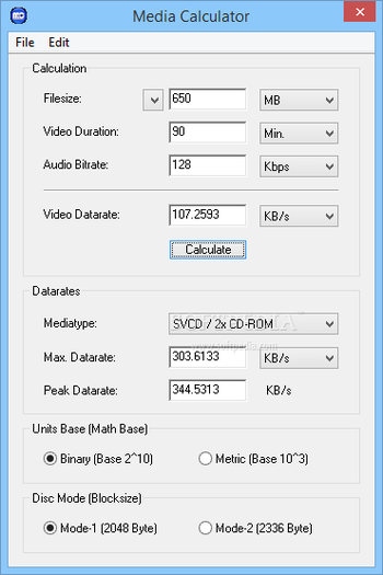 Media Calculator screenshot