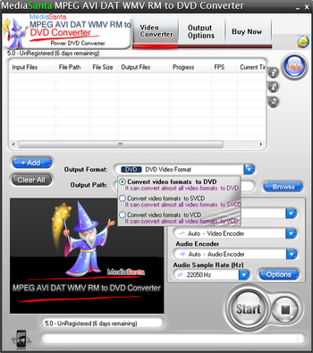 MediaSanta MPEG AVI DAT WMV RM to DVD Converter screenshot