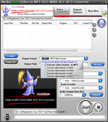 MediaSanta Video to MP3 OGG WMA AAC AC3 Converter screenshot