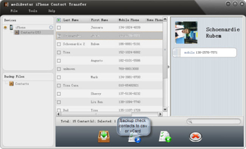 MediAvatar iPhone Contact Transfer screenshot