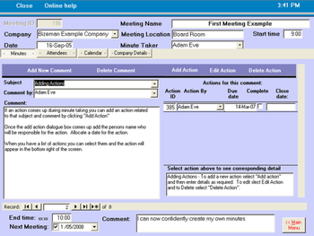 Meeting Minutes and Action Manager screenshot