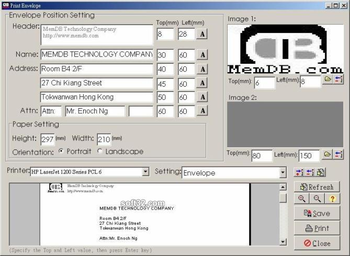 MemDB Envelope Printing System screenshot 2