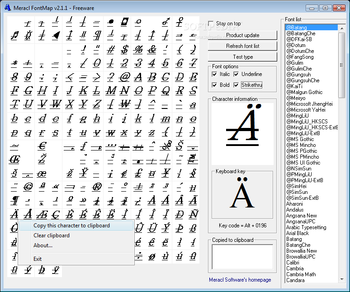 Meracl FontMap screenshot