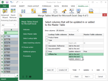 Merge Tables Wizard for Microsoft Excel screenshot