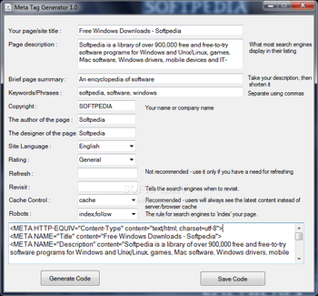 Meta Tag Generator screenshot