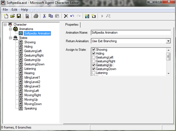 Microsoft Agent Character Editor screenshot