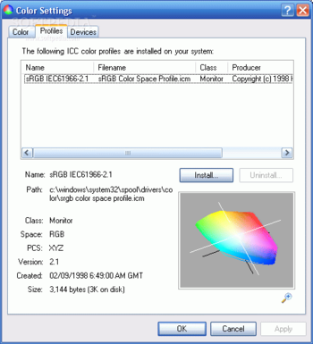 Microsoft Color Control Panel Applet for Windows XP screenshot 2