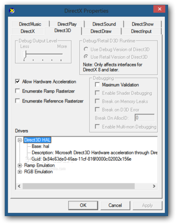 Microsoft DirectX Control Panel screenshot 2
