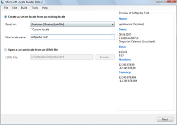 Microsoft Locale Builder screenshot