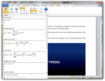 Microsoft Mathematics Add-In for Word and OneNote screenshot