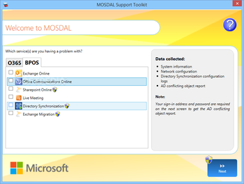 Microsoft Online Services Diagnostics and Logging Support Toolkit (MOSDAL) screenshot 2