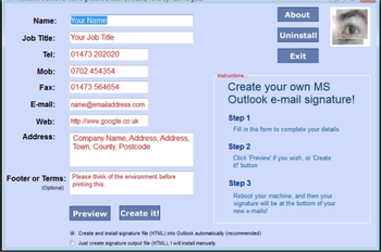 Microsoft Outlook E-mail Signature Creator  screenshot