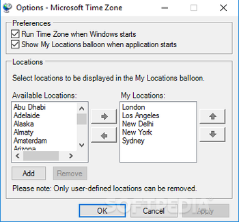 Microsoft Time Zone screenshot