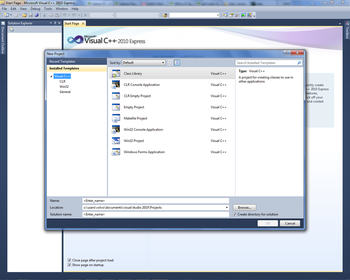 Microsoft Visual C++ 2010 Express screenshot