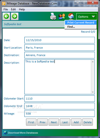 Mileage Database screenshot