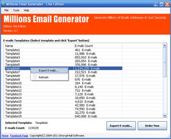 Millions Email Generator Lite Edition screenshot