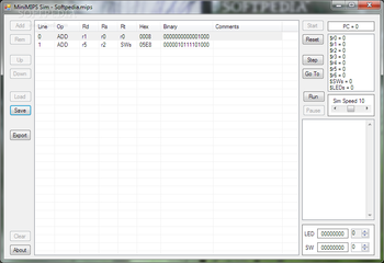MiniMIPS Sim screenshot