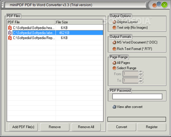 MiniPDF PDF To Word Converter screenshot