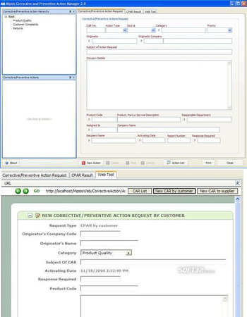 Mipsis Corrective & Preventive Actions screenshot