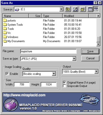 Miraplacid Printer Driver 95/98/ME screenshot