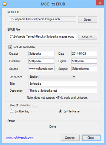 MOBI to EPUB screenshot