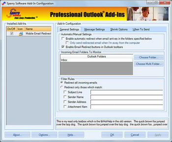 Mobile Email Redirect for Outlook 2007/Outlook 2010  screenshot