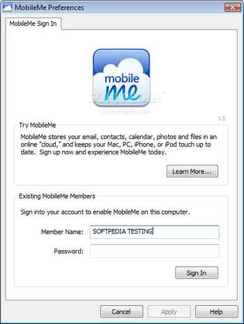 MobileMe Control Panel screenshot