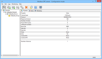 Modbus OPC server screenshot