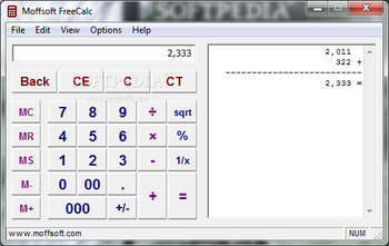 Moffsoft FreeCalc screenshot