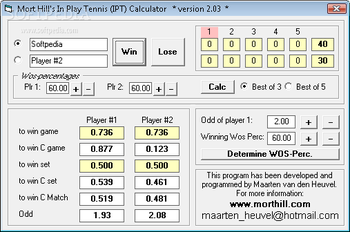 Mort Hill's In Play Tennis (IPT) Calculator screenshot