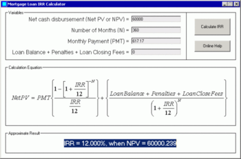 Mortgage Loan IRR Calculator screenshot