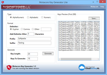 Motacore Key Generator Lite screenshot
