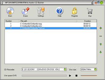 MP3 / AVI / MPEG / WMV / RM to Audio CD Burner screenshot