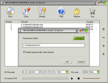 MP3 / AVI / MPEG / WMV / RM to Audio CD Burner screenshot 2