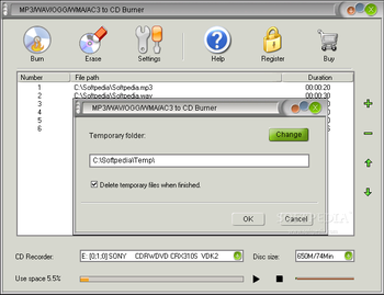 MP3 / WAV / OGG / WMA / AC3 to CD Burner screenshot 2