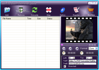 MP4 To Zune Converter Splitter screenshot