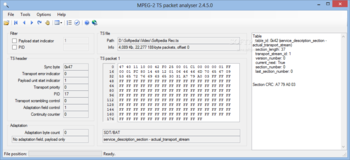 MPEG-2TS Packet Analyser screenshot