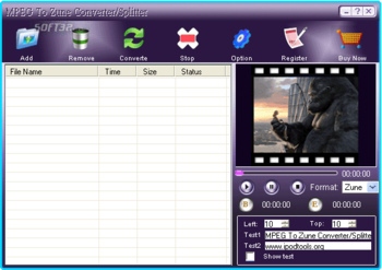 MPEG To Zune Converter Splitter screenshot