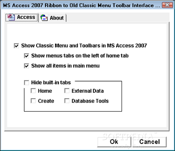 MS Access 2007 Ribbon to Old Classic Menu Toolbar Interface Software screenshot