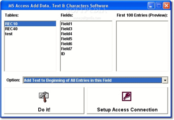 MS Access Add Data, Text & Characters Software screenshot 2