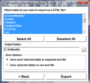 MS Access Export Multiple Tables To HTML Files Software screenshot 2