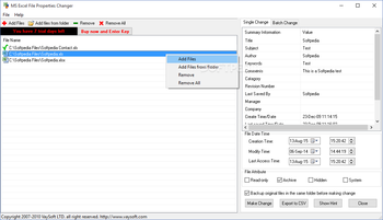 MS Excel File Properties Changer screenshot