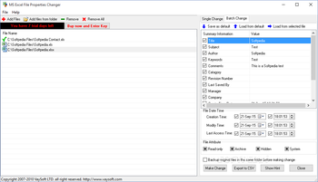MS Excel File Properties Changer screenshot 2