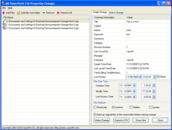 MS PowerPoint File Properties Changer screenshot