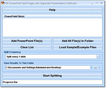 MS PowerPoint Split Pages Into Separate Presentations Software screenshot