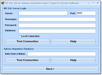 MS SQL Server Sybase iAnywhere Import, Export & Convert Software screenshot