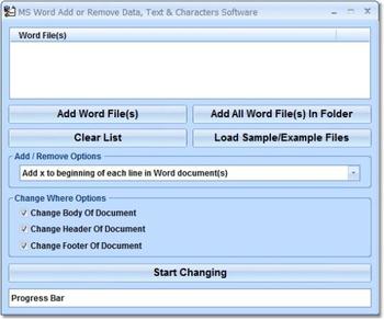 MS Word Add or Remove Data, Text & Characters Software screenshot